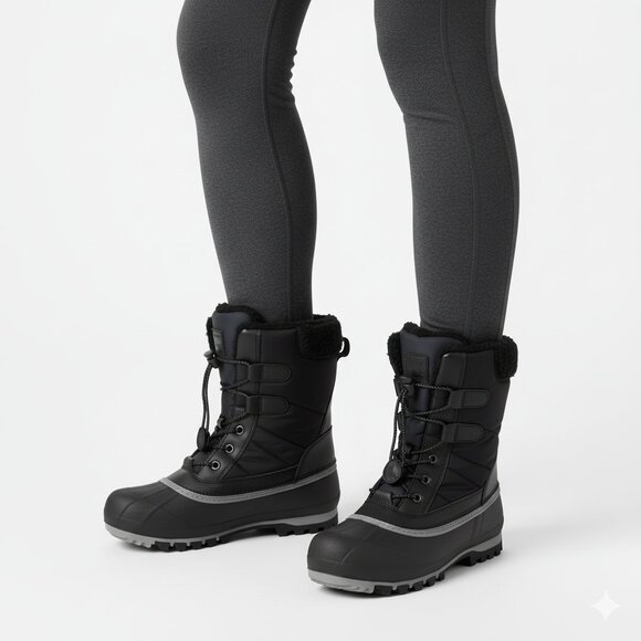 Thermolite Other - Thermolite Boys Black & Gray Insulated Snow Boots | Size 1 | Bungee Lace